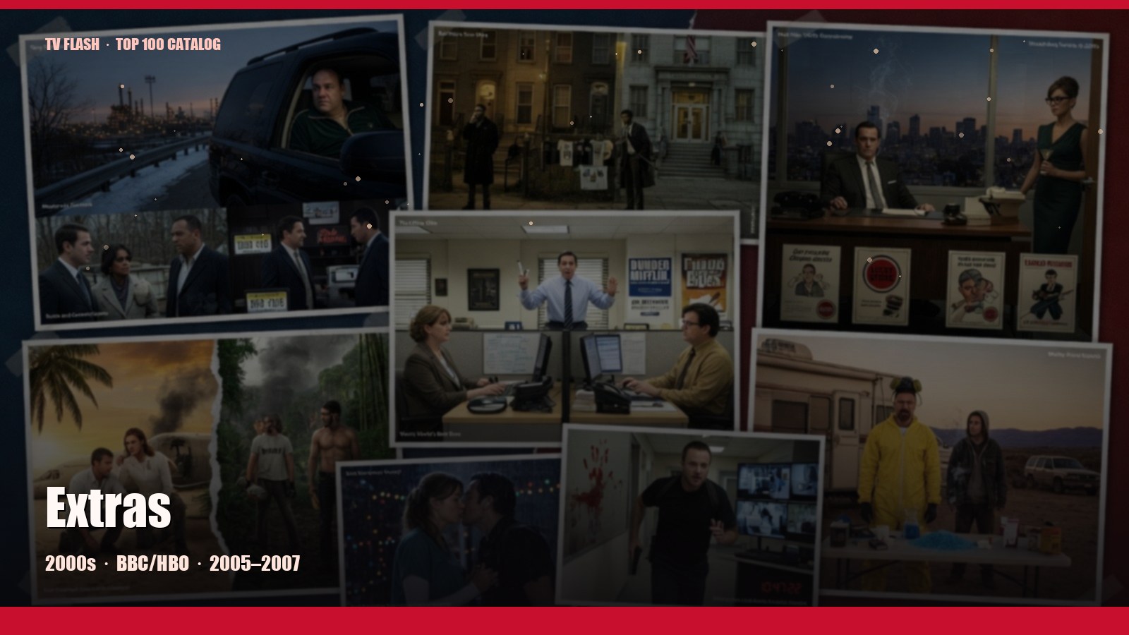 Extras — editorial still collage for TV Flash