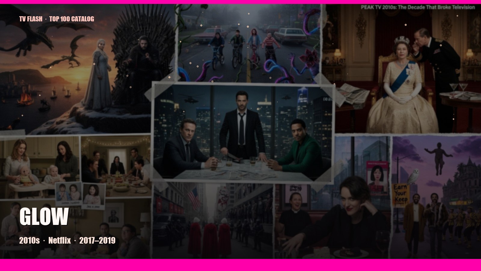 GLOW — editorial still collage for TV Flash