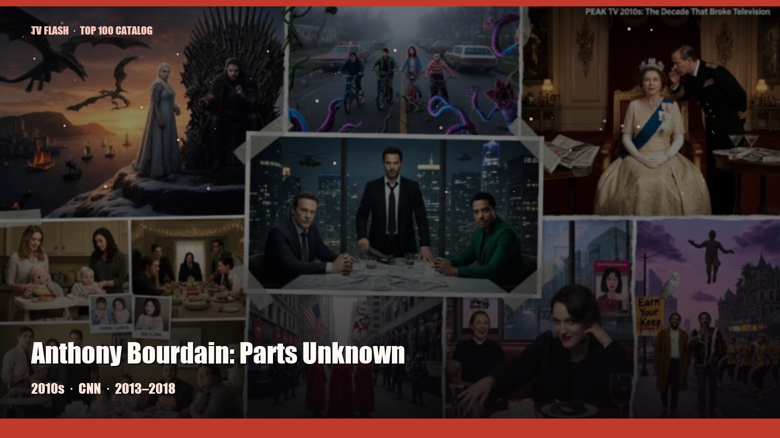 Anthony Bourdain: Parts Unknown — editorial still collage for TV Flash